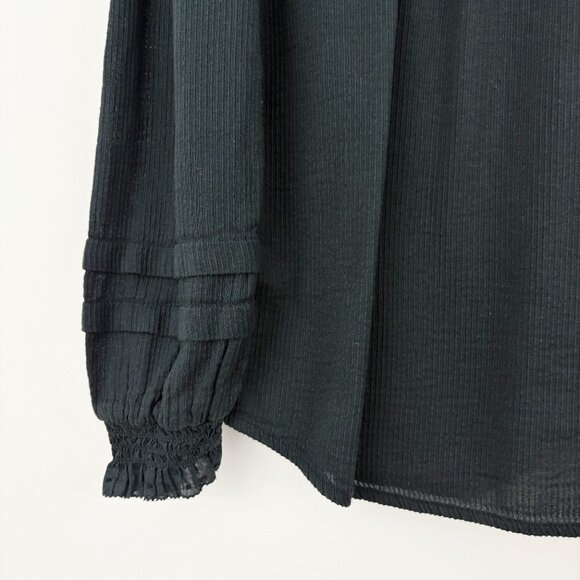 Quince Organic Textured Cotton Peasant Blouse Size S Black Long Sleeve Button Up - Picture 7 of 11